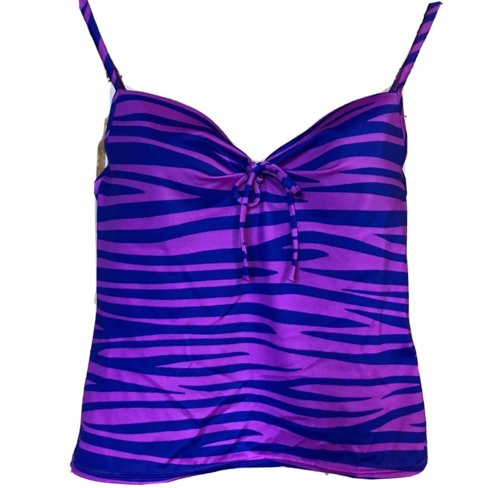 Victoria’s Secret Tankini Bathing Suit Swim Top Pink Purple Halter 36B Zebra